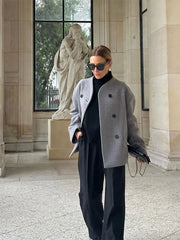 Women's Woolen Coats Loose Casual Retro Double Breasted Stand Collar Short Jacket Office Lady Outerwear Autumn Winter 2024 voguable