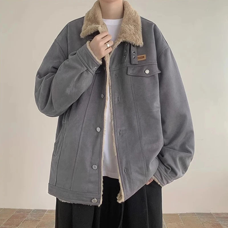 New American Fleece-lined Men Padded Jackets Luxury Harajuku Long Sleeve Streetwear Winter Trendy Chic Turn-down Collar Coats voguable