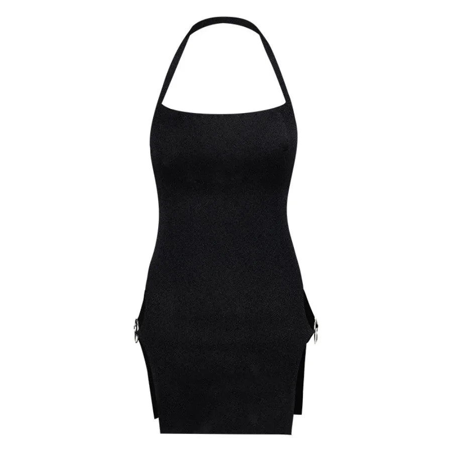 Voguable  Saddle neck circle split sexy dress European and American summer vacation style hot girl short skirt women slim vaca voguable