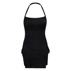 Voguable  Saddle neck circle split sexy dress European and American summer vacation style hot girl short skirt women slim vaca voguable