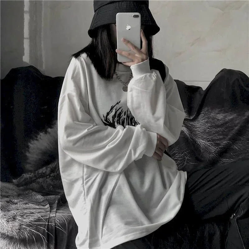 T-shirt Cross of Thorns fake two-piece for men women long-sleeved dark hip-hop loose large size autumn new trend top Simplicity voguable