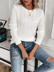 Women's autumn and winter solid color round neck pullover long sleeved knitted sweater voguable