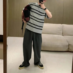 Voguable  Korean Boyfriend Summer New Patchwork Polo Shirts Printing Stripes Fashion Loose Minimalist Casual Short Sleeved Tops voguable