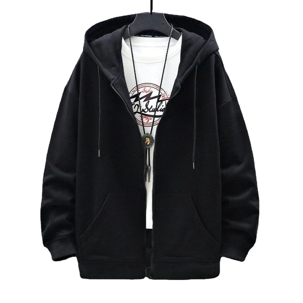 Men's  Trendy Hoodie Cardigan Autumn Hooded Sweatshirt Solid Color Classic Jacket Long Sleeve Zipper Coat Casual Men Clothing voguable