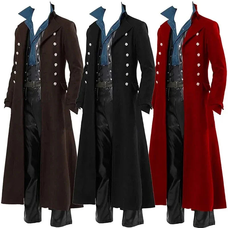 Medieval Pirate Costume Steampunk Vintage Trench Coat Gothic Mens Tuxedo Jacket Victorian Carnival Party Cosplay Costume