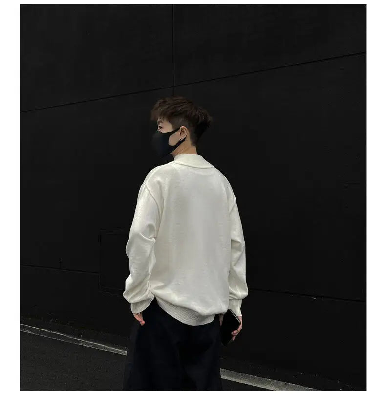 Men's Light Luxury Knit Mock Neck Sweater Autumn Winter Fashion Korean Long Sleeve Streetwear Leisure All-match Knitwear voguable