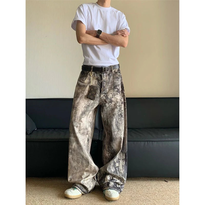 Women's Asymmetric Camouflage Printing Unisex Pants Wide Legs Jeans Young Girl Street Bottoms Female High Waisted Denim Trousers voguable