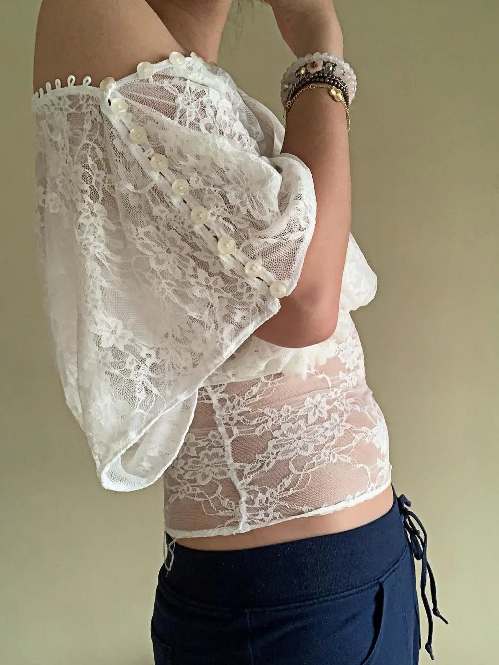 Voguable  Women Lace Buttons Top Off Shoulder Multi-Way Wear Slim Fit Cropped Y2K Sexy Street Party Casual Spring/Summer Tees voguable