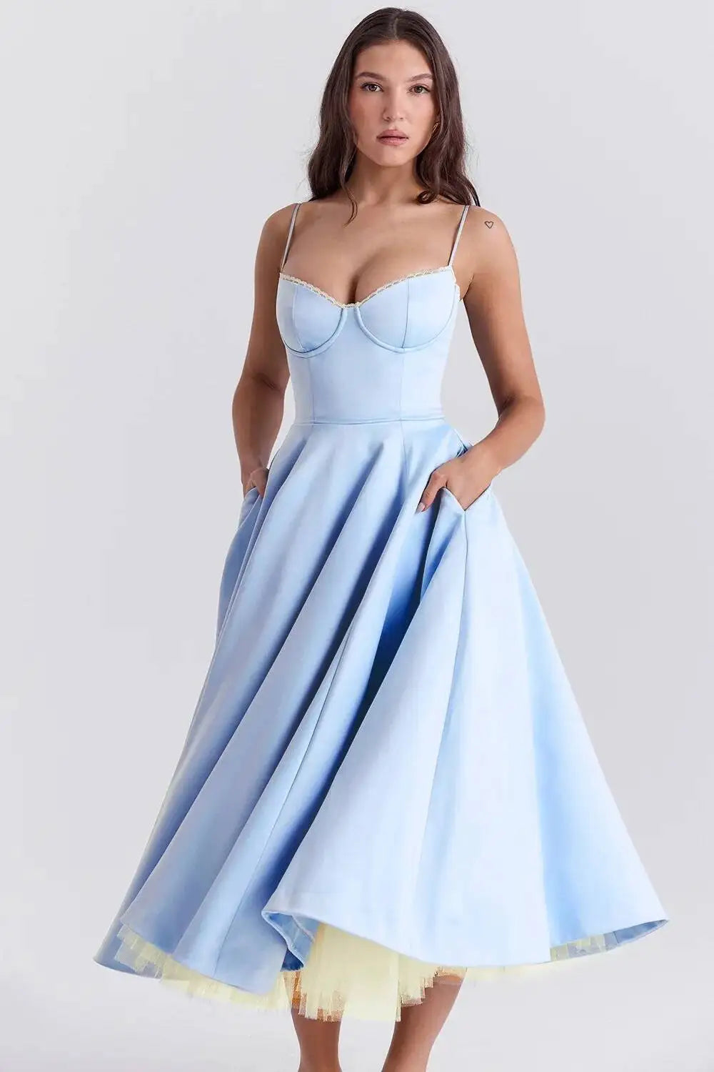 Summer Flare Midi Dress Elegant 2025 New Arrivals Spaghetti Strap Bustier Dress Women Dresses Sweet Pink Women Tops CHP1 voguable