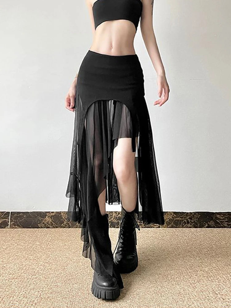 Sexy Irregular Y2K Skirts Women Vintage American High Waist Slim Slit Long Skirt Casual Lady Streetwear Retro Summer Skirts voguable
