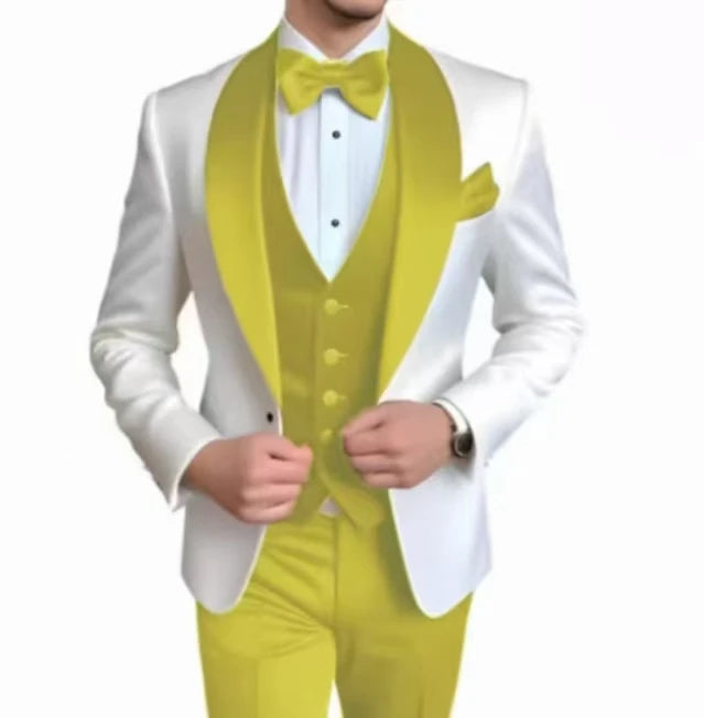 Voguable  Elegant Classic High-Quality Men Suit 3pcs Set with Satin Collar Jacket Vest And Trousers Business Wedding Banquet Customizable voguable