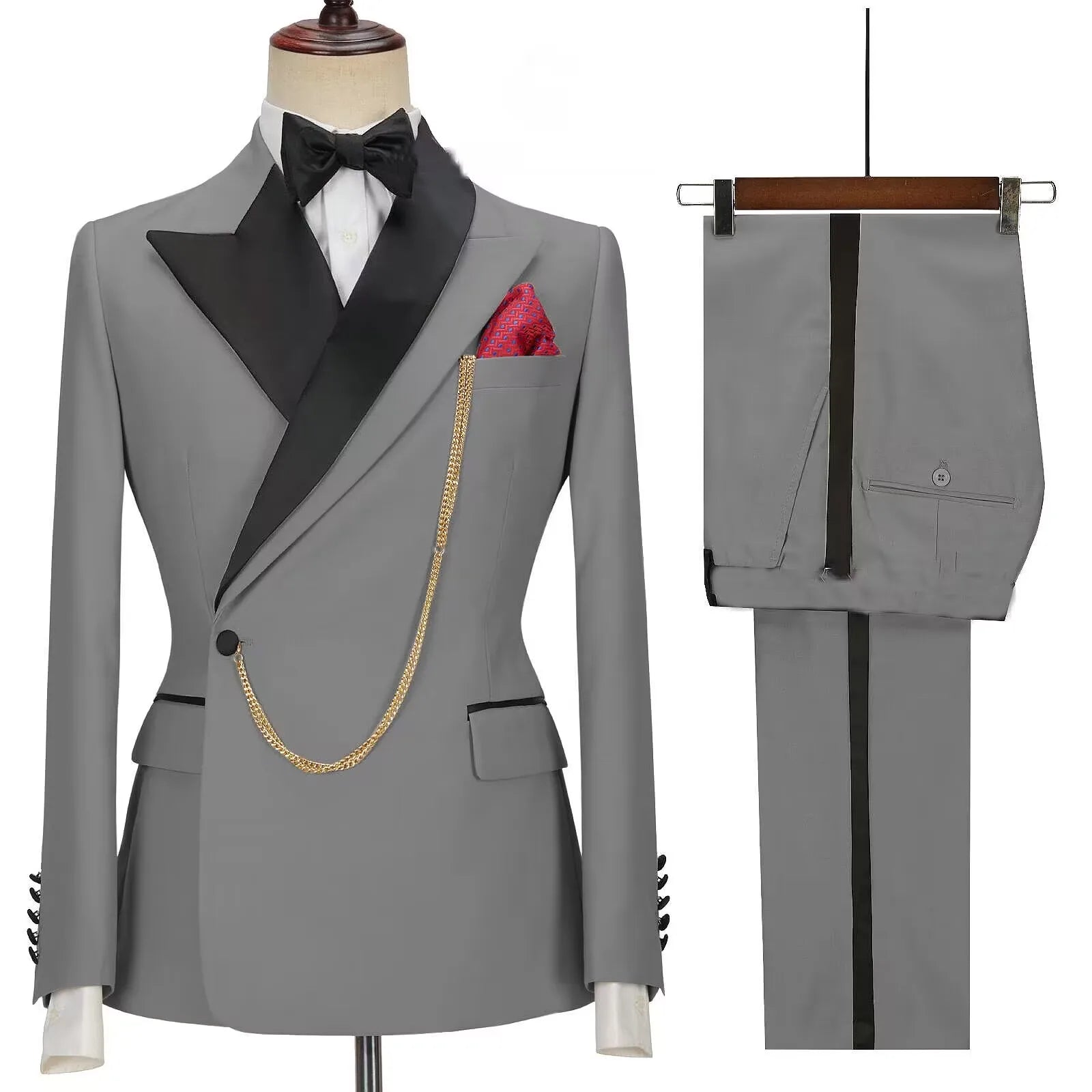 New Solid Men's Suits Peak Lapel Slim Fit Casual Suits Wedding Business Dress Set Groom Tuxedos Terno Masculino (Blazer+Pants) voguable