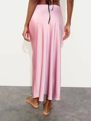 2025 Pink Sweet Satin Long Skirt New Solid Color High Waist Elegant Slim Summer Women Skirt Fashion Party Female Clothing voguable