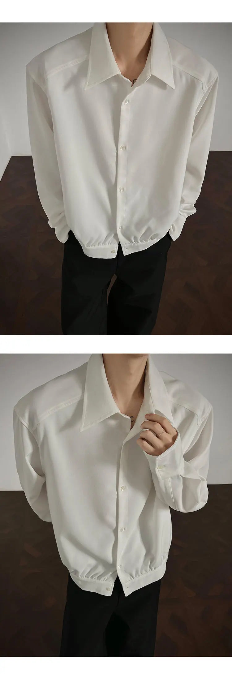 Shirt men Korean Style Loose Fit Square Neck Plain Color Long Sleeve Shirt Man Autumn New Trendy Youth Dance Shirts Oversized voguable