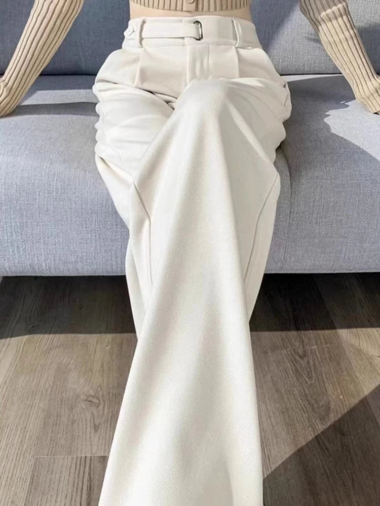 Fall Winter Woolen Suit Pants Women High Waist Loose Casual Wide-Leg Trousers Y2K Solid Korean Chic Office Lady Straight Pants voguable