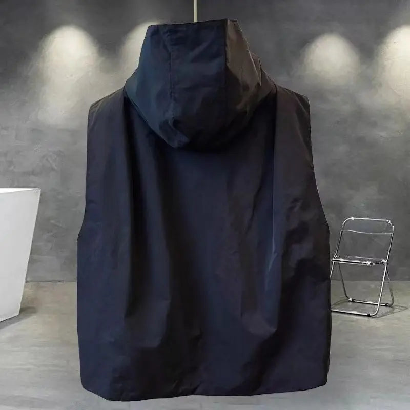 Voguable  Workwear Cargo Vest Coat Couple Solid Color Hooded Outer Vest Autumn Korean Punk Pocket Hooded Jacket Unisex Loose Streetwear voguable