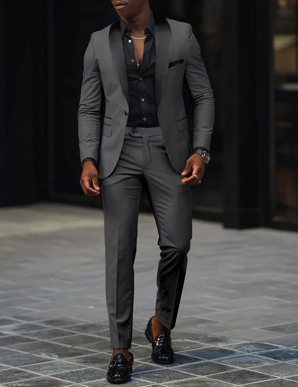 Voguable  Men's New Fashion Business Casual Two-piece, Comfortable and Breathable Slim-fit Side Slit Single-button Suit Jacket+trousers voguable