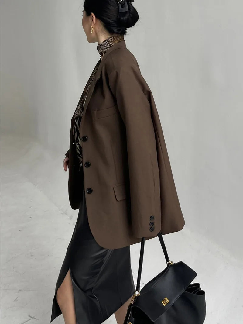 Casual Long Sleeved High-end Suit Jacket For Women Blazers Coat Fashion Design 2024 New Tops Brown Office Lady Top Y7CS voguable