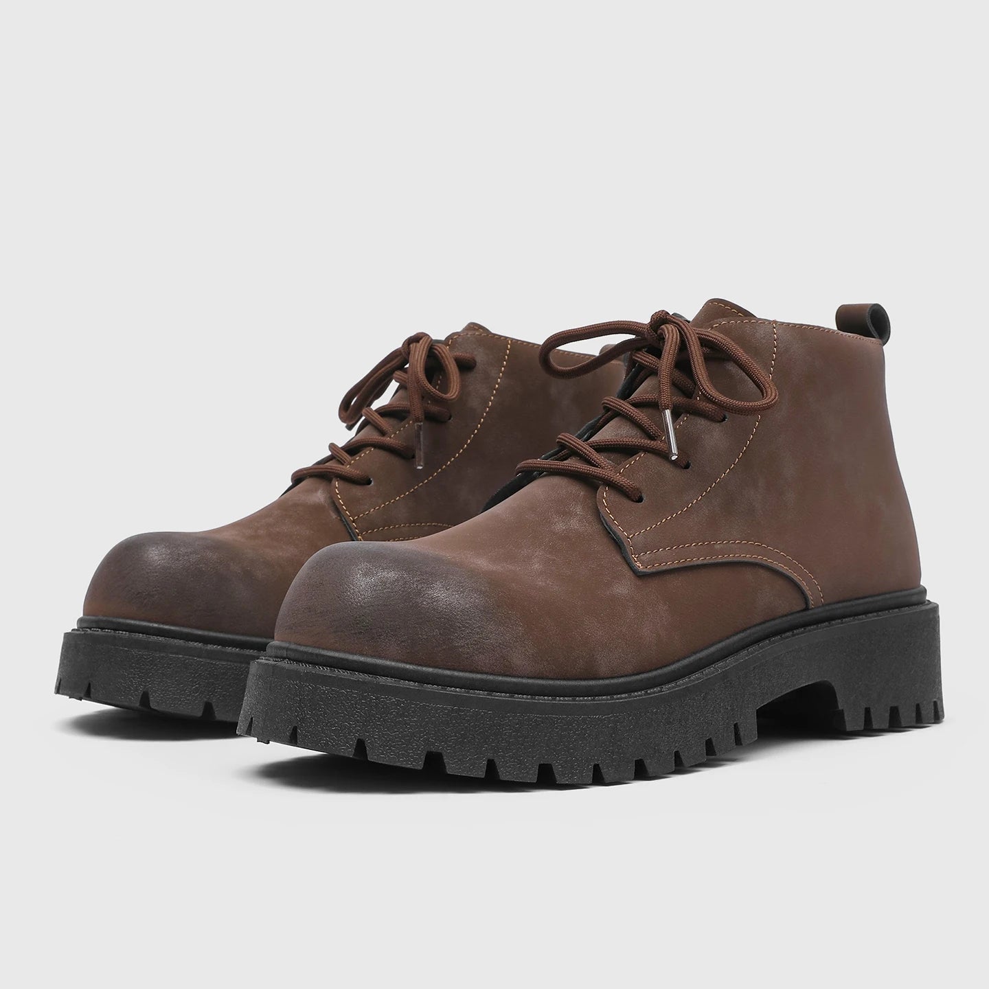 Voguable  Unisex Height Increasing Leather Boots – Vintage Round Toe Lace-Up Thick Bottom Ankle Shoes for Fall Winter Daily Wear voguable