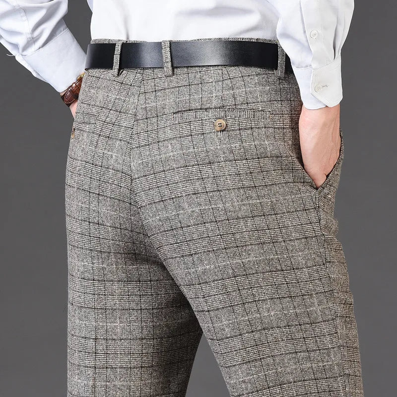 Flat Cashmere Suit Trouser For Male Loose Plaid Hight Waist Classic Straight Formal Mens Dress Pants Business Size 42 44 voguable
