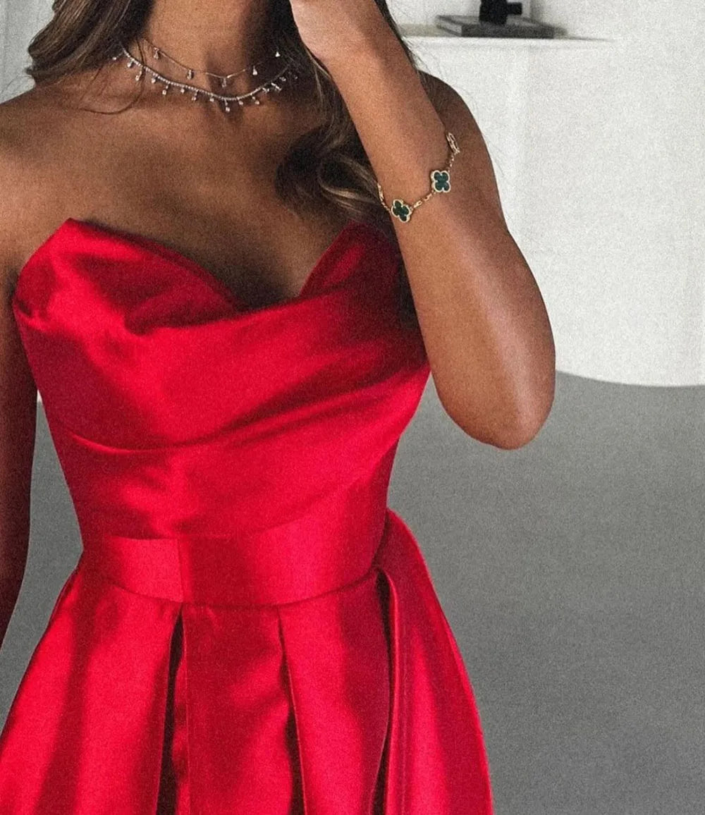 Red A Line Evening Dresses Sexy Side Prom Dress Customized  Long Celebrity Formal Occasion Party Gowns Gala Dress voguable