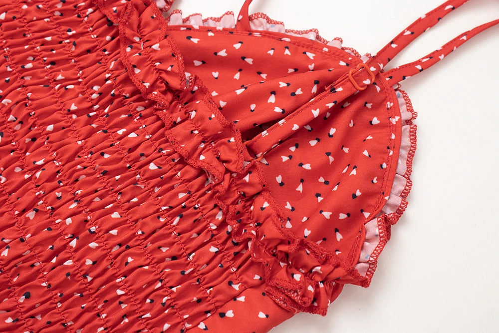 Fashion Lady Red Polka-dot Dress Sexy Spice Girl Suspender Floral Dress Summer New Women Sleeveless A-line Dresses voguable