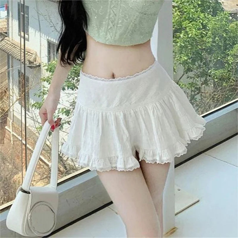 y2k Skirt Women Coquette Clothes White Lace Trim Low Rise Flowy A Line Short Skirts 2000s Fairycore Skirt Streetwear voguable