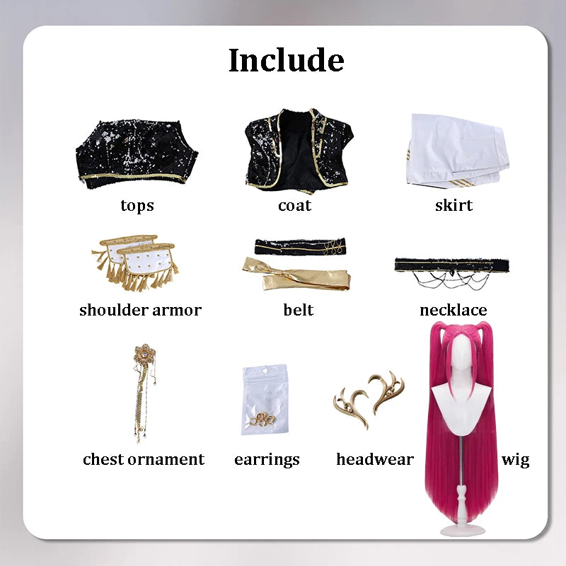 Rumi Zoey Mira Cosplay KPop Demon Hunters Cosplay Costume Wig Women Black Golden Suit Halloween Party Role Playing Outfit voguable