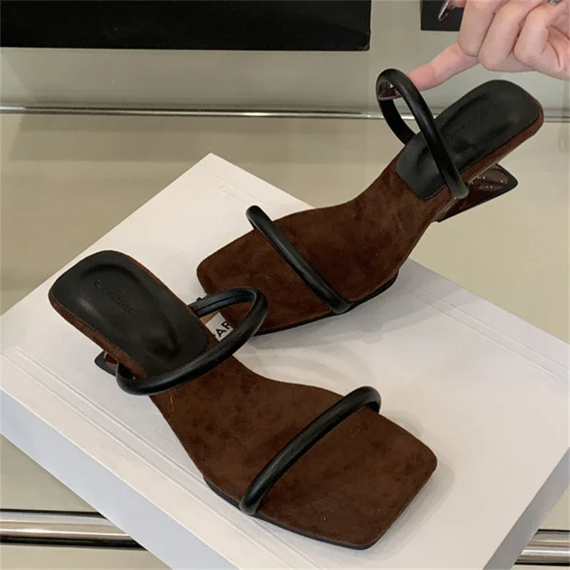 Voguable  Summer Fashion Square Toe Woman Slippers Pumps Design Narrow Band Strange Low Heels Female Shoes voguable