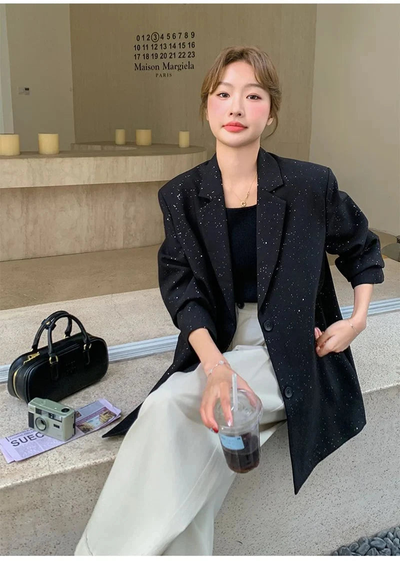 Elegant Black Blazer Women Fashion Sweet Long Sleeve Design Suit Coat Korean Casual Chic Female Fall Winter Sweet Jacket voguable