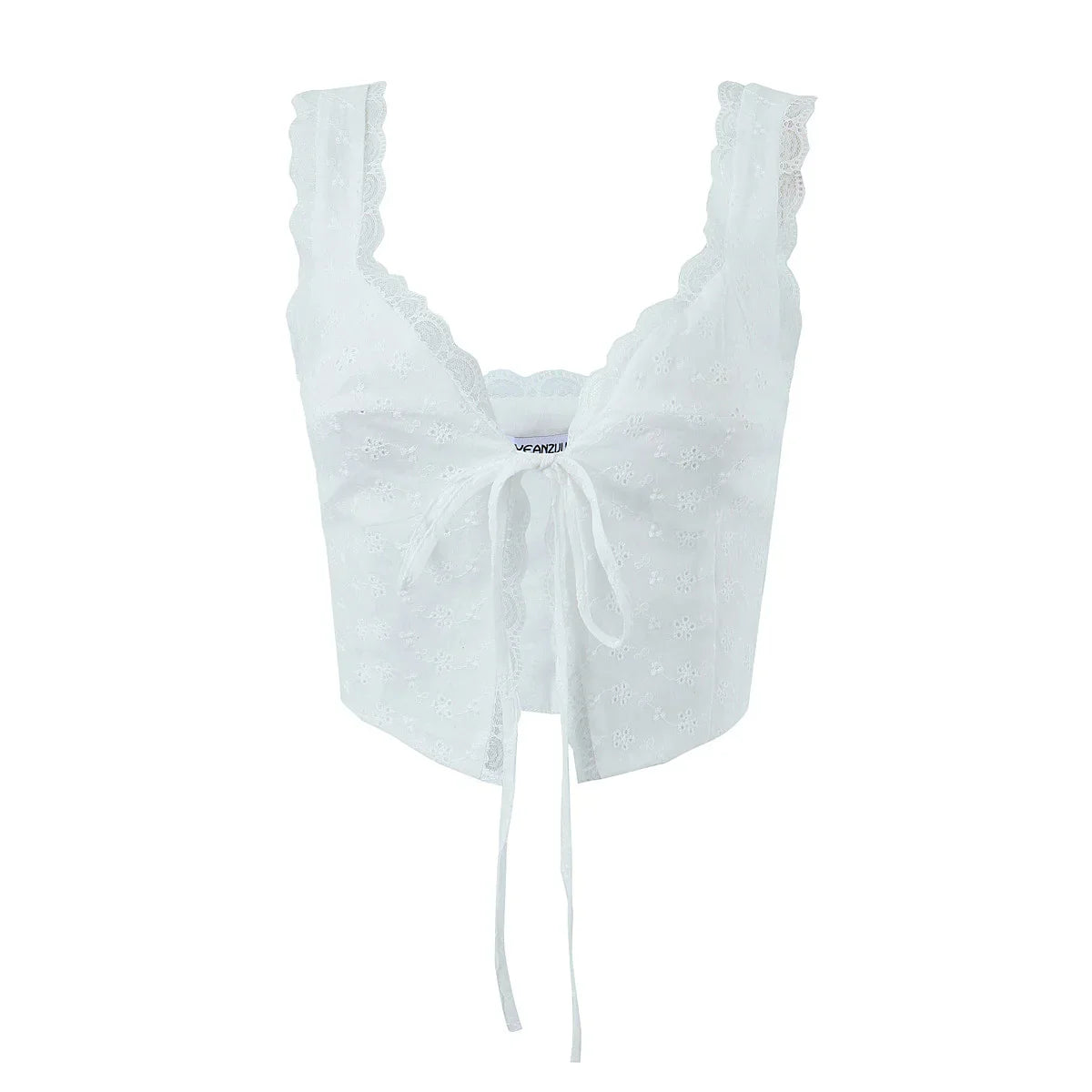 Sexy white lace crop tops women Summer casual lace tank top for women cute tops front tie corset top korean streetwear y2k Pbong
