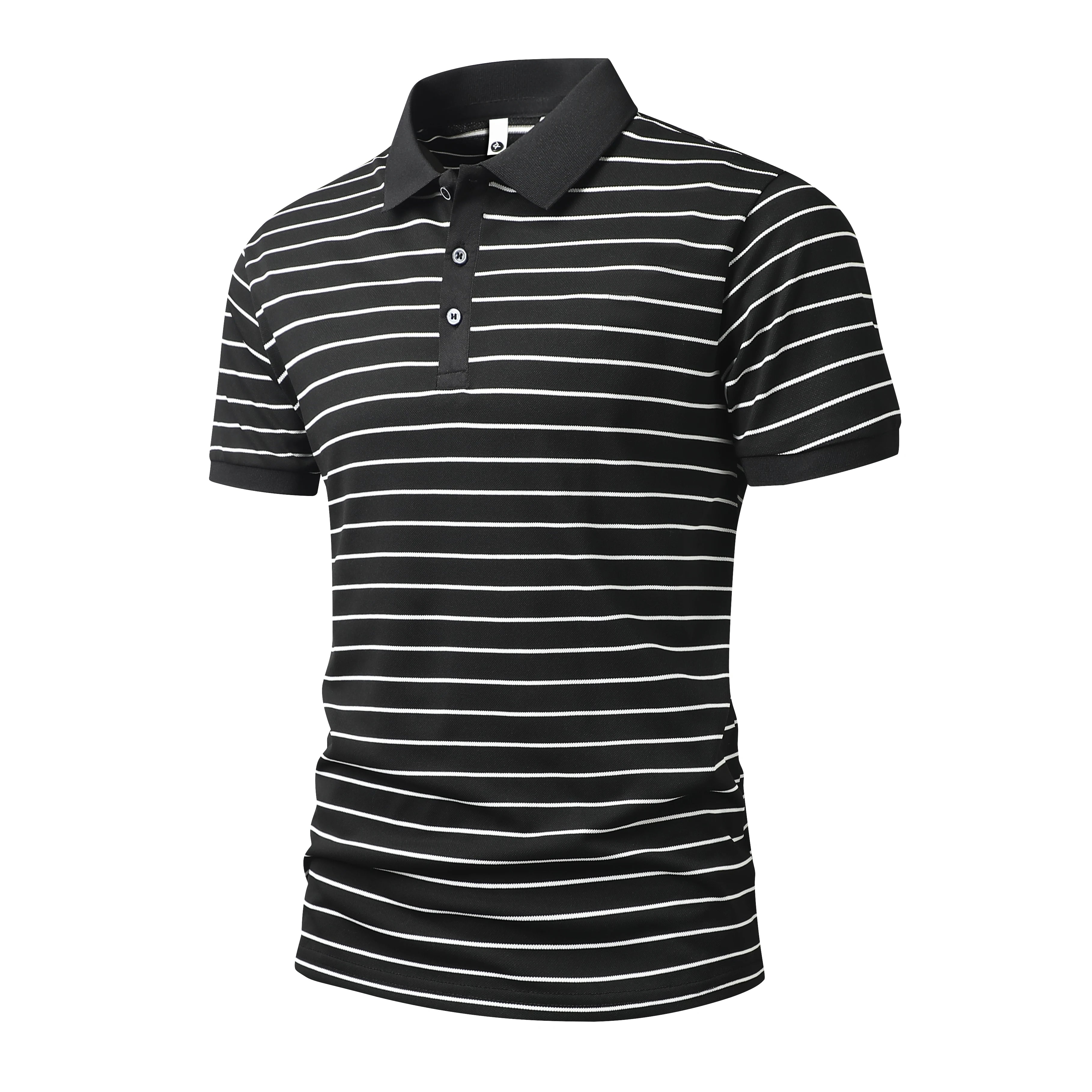 Voguable  Summer POLO Shirt New Men's Light Luxury Ice Silk Striped Lapel Business Style Casual Short Sleeves voguable