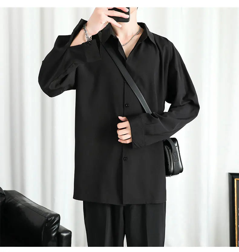 Shirt Men Solid  Long sleeved Shirt For Men Korean Fashion Shirts Comfortable Blouses Casual Loose Classic Single Breasted Shirt voguable
