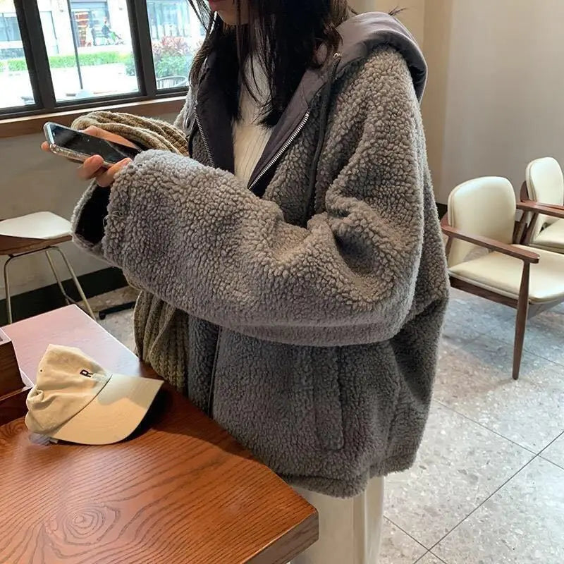Women Oversized Parkas Hooded Thick Coat Ladies Soft Kawaii Jacket Double Sided Outerwear Autumn Winter Warm Long Sleeve Bomber voguable