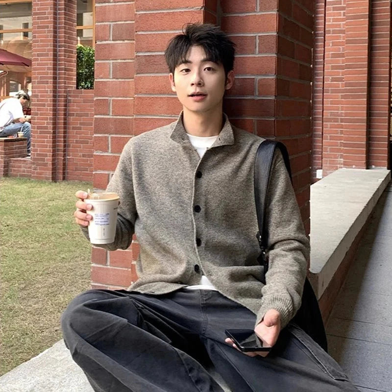 Japanese Vintage Cardigan Coats Light Luxury Knitted Lapel Long Sleeve Men Sweater Jacket Leisure Premium Quality Knitwear M-3XL voguable