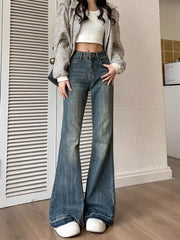 Voguable Fashion Slim Casual Vintage Blue Women‘s Jeans Winter American Style Chic Office Ladies Pockets Basic Female Flare Pants voguable