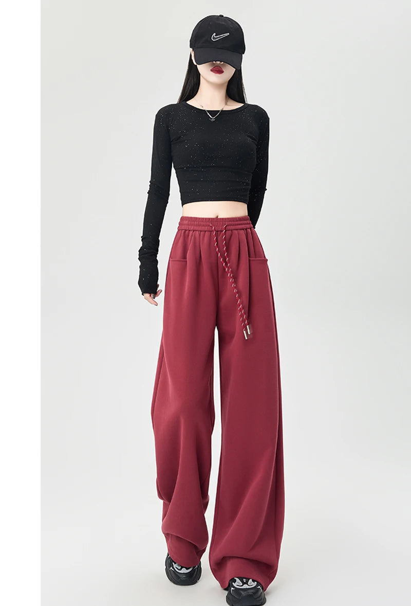 Streetwear Y2K Sweatpants Women Vintage High Waist Loose Straight Trousers American Harajuku Bf Fall Hip Hop Pockets Pants voguable