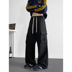 Spring Unisex Loose Wide Leg Cargo Pants Elastic Waist Side Pocket Workwear Casual Wear Trendy Men Women Outdoor Comfort Pleats voguable