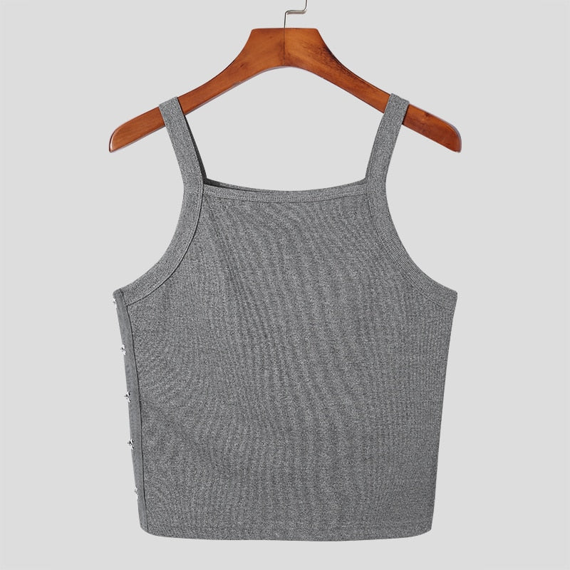 Voguable Tops 2022 American Style New Men Solid Simple Waistcoat Fashion Casual Male Hot Sale Side Hook Buckle Short Vests S-5XL voguable