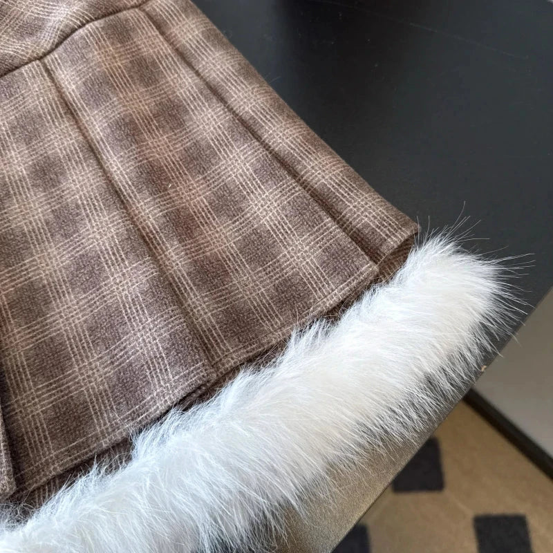 Sexy Sweet Plaid Skirt Women High Waist Faux Woolen Fashion Korean Mini Skirts Fall Winter Preppy Style Slim A Line Skirt voguable