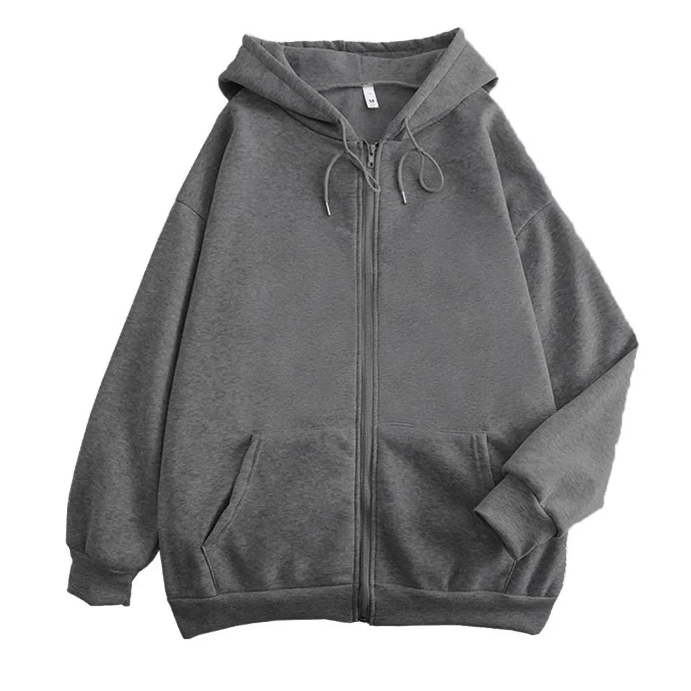 Autumn Trendy Men's Hoodie Solid Color Zip Up Loose Jacket Coats Casual Long Sleeve Hooded Sweatshirt Outdoor  Male Clorhes voguable