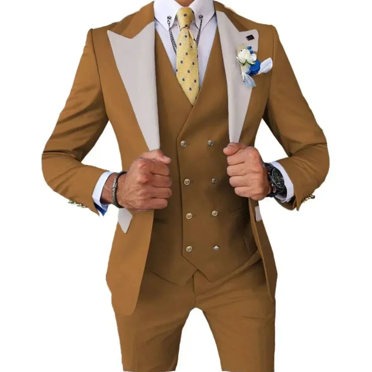 Voguable  Color blockingSuit Men's Fashionable Gentleman Business Banquet US-style Formal Dress Casual Wedding (Blazer+Vest+Trousers) voguable