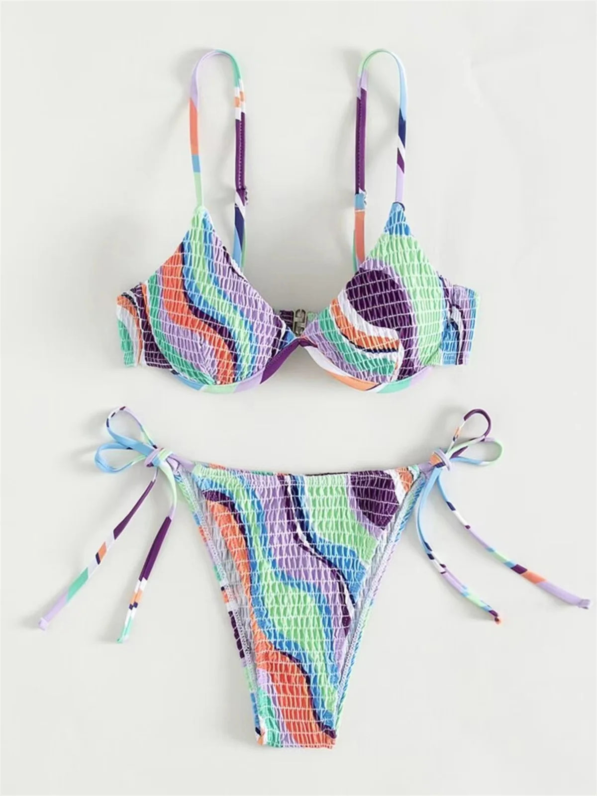Voguable Sexy Brozing Bikinis Sets Women Luxury Striped Underwire Red Tie Dye Micro Swimsuit 2024 Bathing Suit Tie Side Thong Swimwear voguable