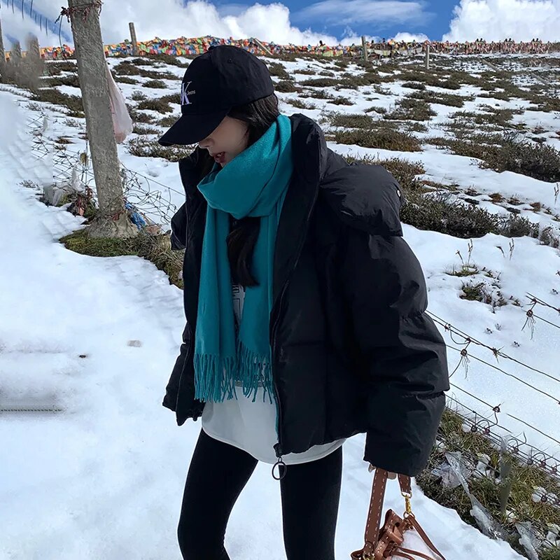 Winter Jackets for Women Coat Hooded Cropped Jackets Fashion Down Cotton Outerwear Warm Thick Loose Yellow Pink Puffer Jacket voguable