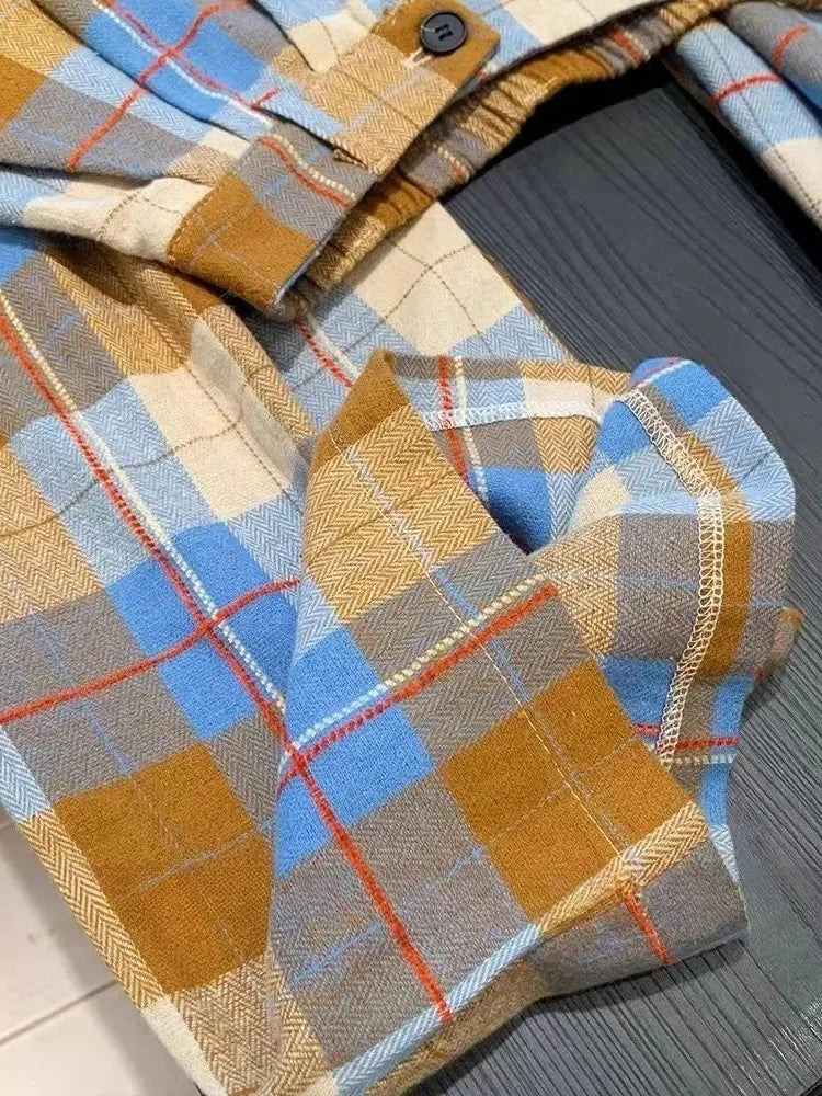 Vintage Fall Plaid Wide Leg Pants Women Casual Loose High Waist Retro Trousers American Pockets Lady High Quality Straight Pant voguable