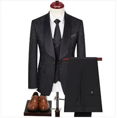 Voguable  Luxury Premium Wedding Jacquard Three-Piece Suit Suitable For Men's Business Social Events Banquets And Wedding Occasions voguable