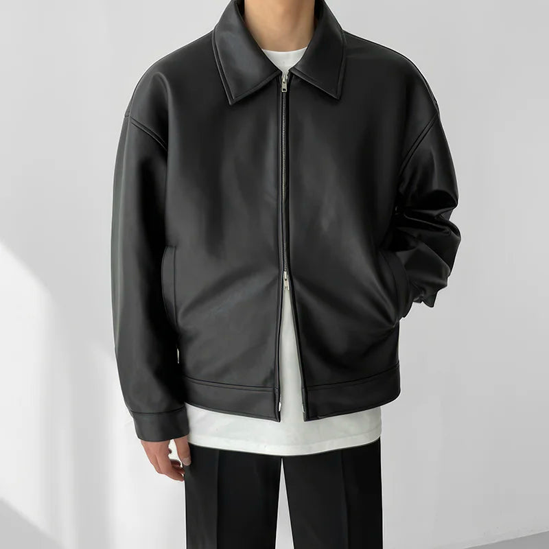 Voguable Autumn Black Leather Jacket Men Fashion Oversized Leather Jackets Men Streetwear Korean Loose Hip-hop Bomber Jacket Men Coat voguable