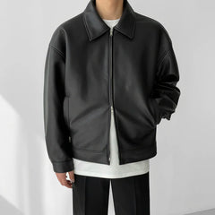 Voguable Autumn Black Leather Jacket Men Fashion Oversized Leather Jackets Men Streetwear Korean Loose Hip-hop Bomber Jacket Men Coat voguable