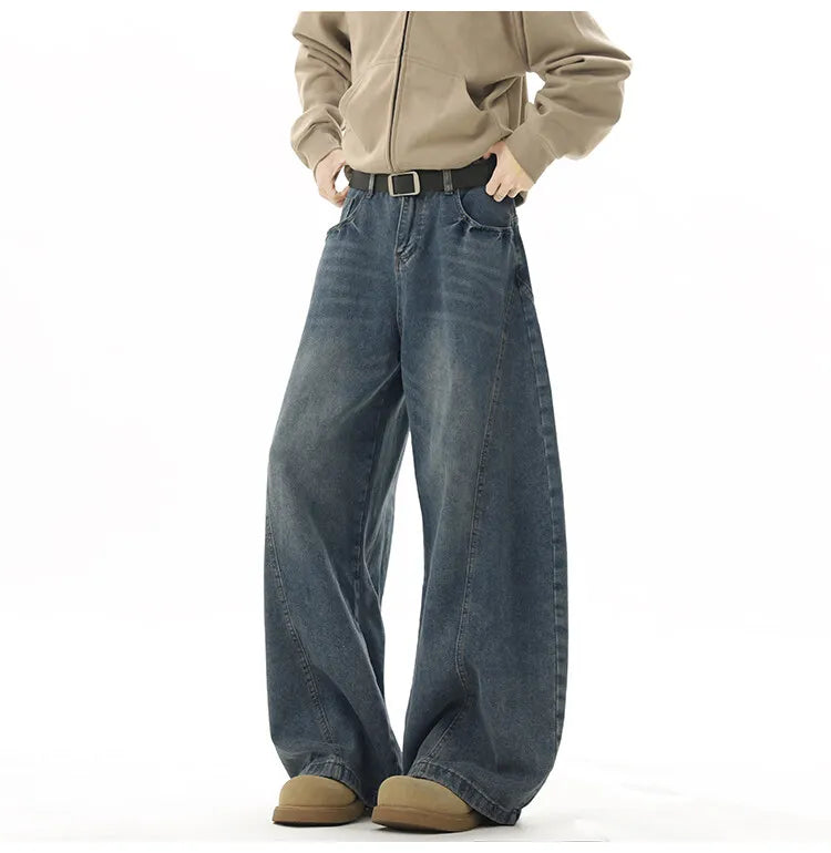 Wide Leg Jeans Men Denim Dark Blue Floor Sweeping Baggy Trousers Street Dance Hip Hop Unisex Urban Fashion Urban Streetwear voguable