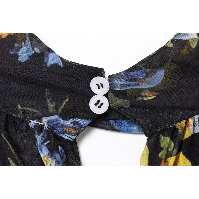 Floral Print Loose Midi Long Dresses Women Turtleneck Lantern Sleeve Boho Vestidos Spring Summer Lady Vacation Dress voguable